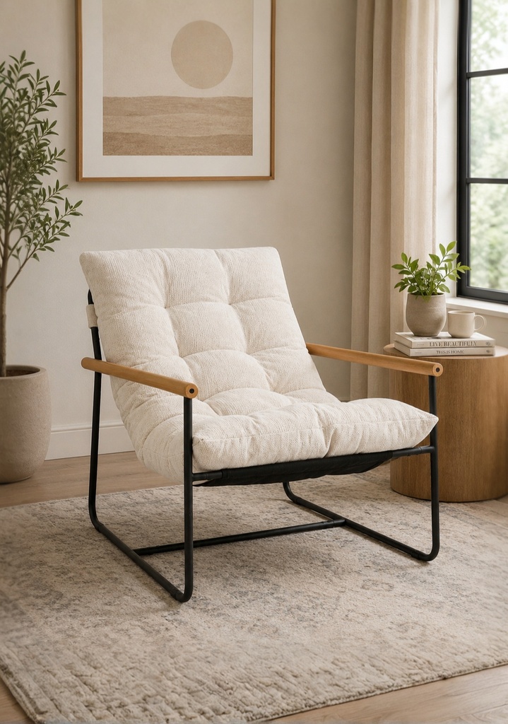 Tufted Wood Arm Accent Chair