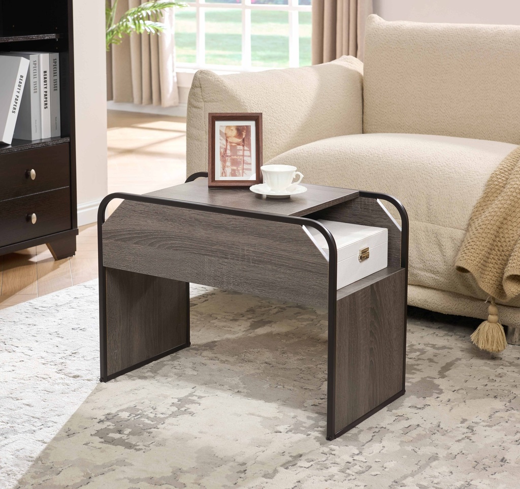 [IF-079] Grey Oak C-Shape Side Table