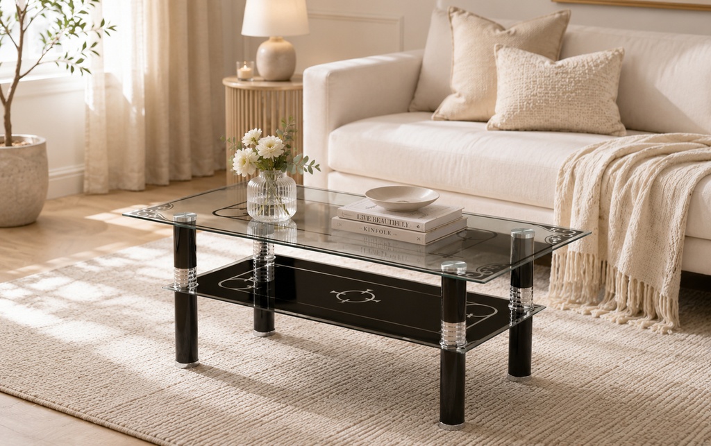 Etched Glass Dual-Level Coffee Table