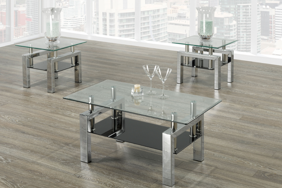 Glass Top Black Base Coffee Table Set
