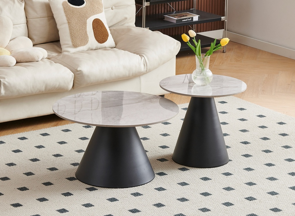 Armani Grey Marble Top Coffee Table Set