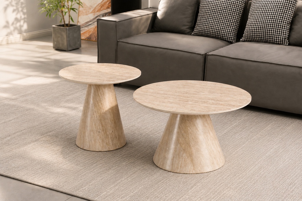 Light Travertine Stone Top Coffee Table Set