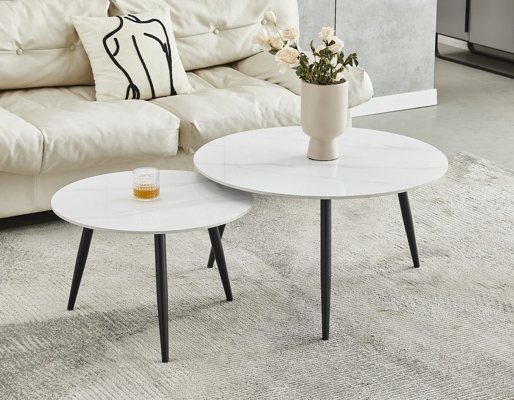 [IF-2210] Snowy WhiteSintered Stone Marble Top Coffee Table