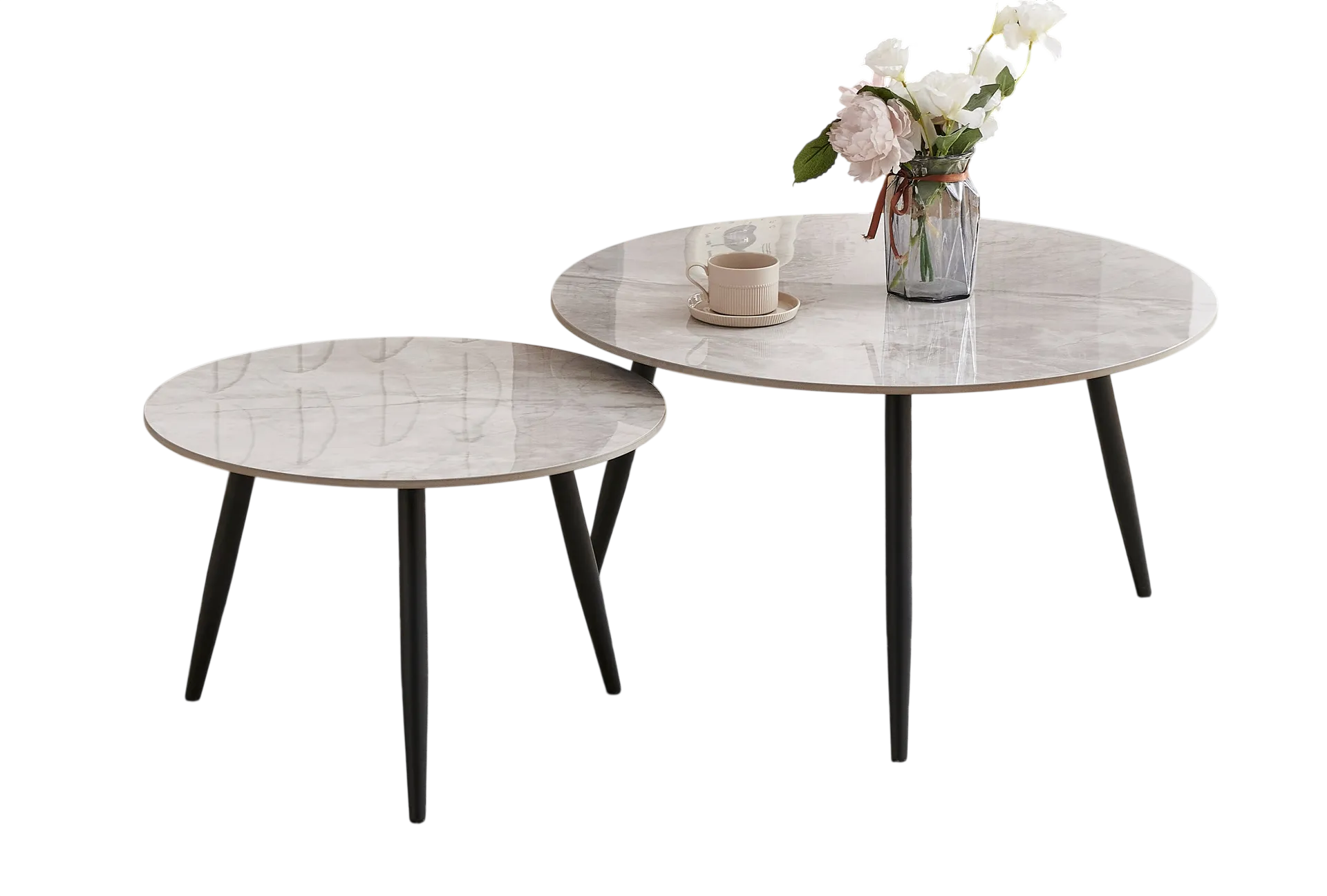 Armani Grey Sintered Stone 2-Piece Coffee Table Set with Black Steel Legs 2