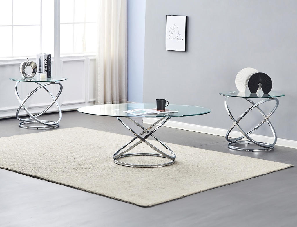 Glass Top Chrome Base Coffee Table Set