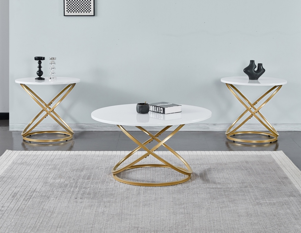 White Top Gold Base Coffee Table Set