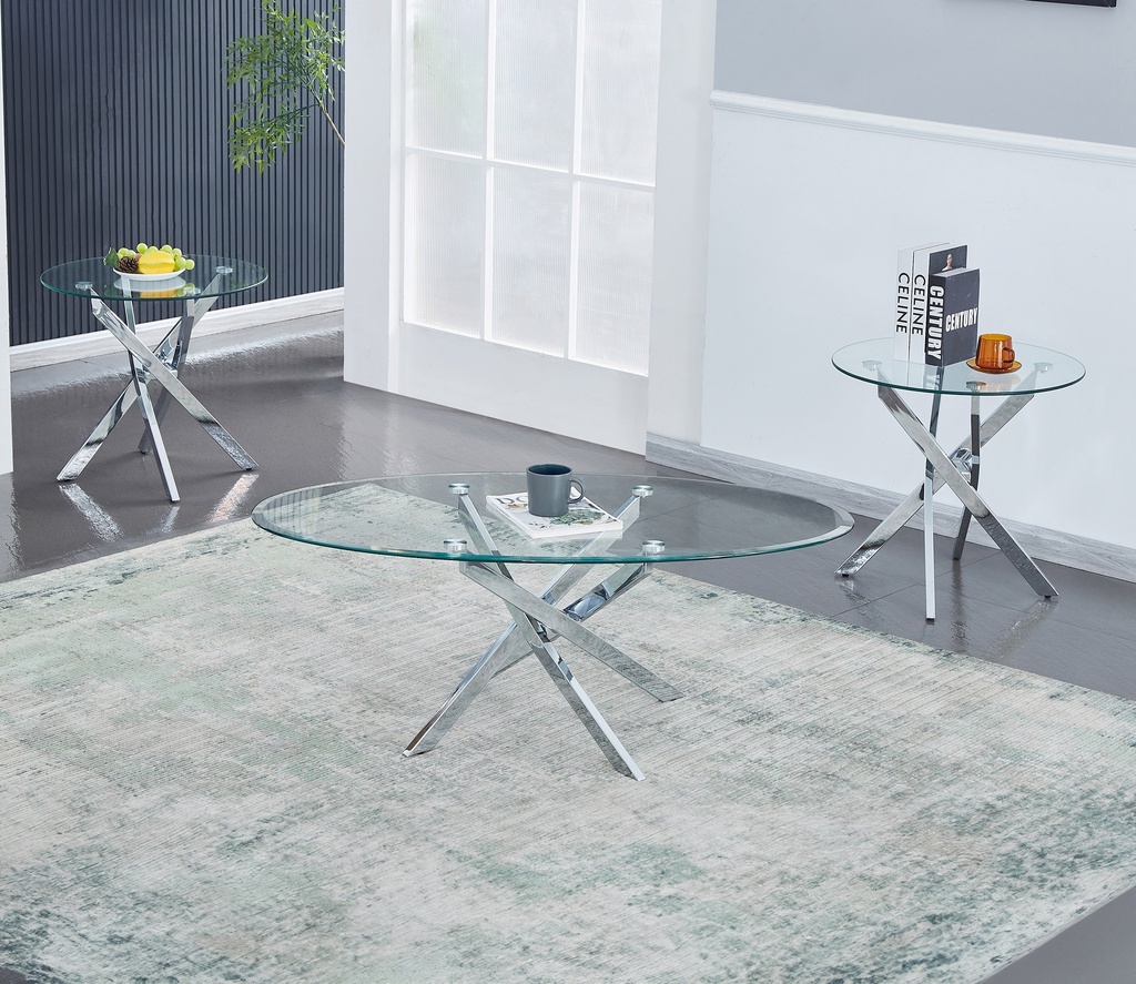 Glass Top Chrome Base Coffee Table Set