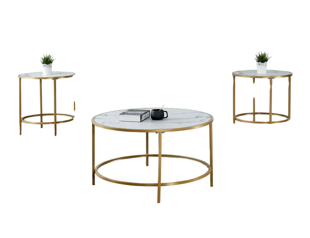 Faux Marble Gold Base Coffee Table Set