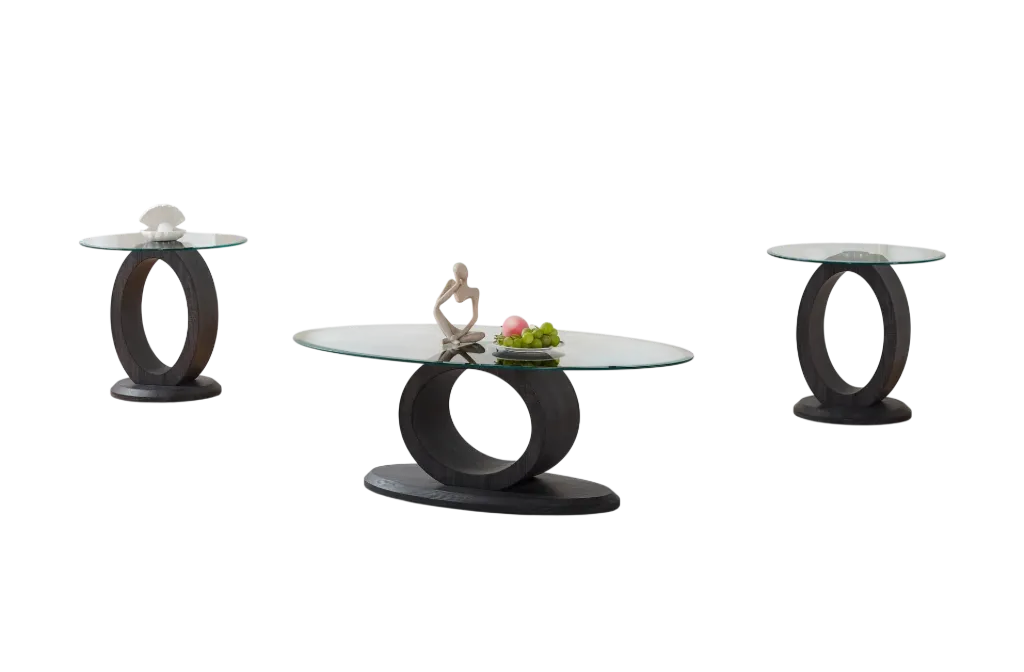 Charcoal Wood Glass Top Coffee Table Set