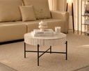 Beige Travertine-Look Round Storage Coffee Table with Drawer