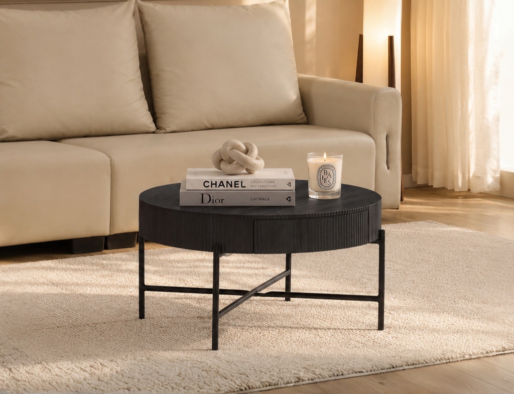 Black Ribbed Storage Coffee Table