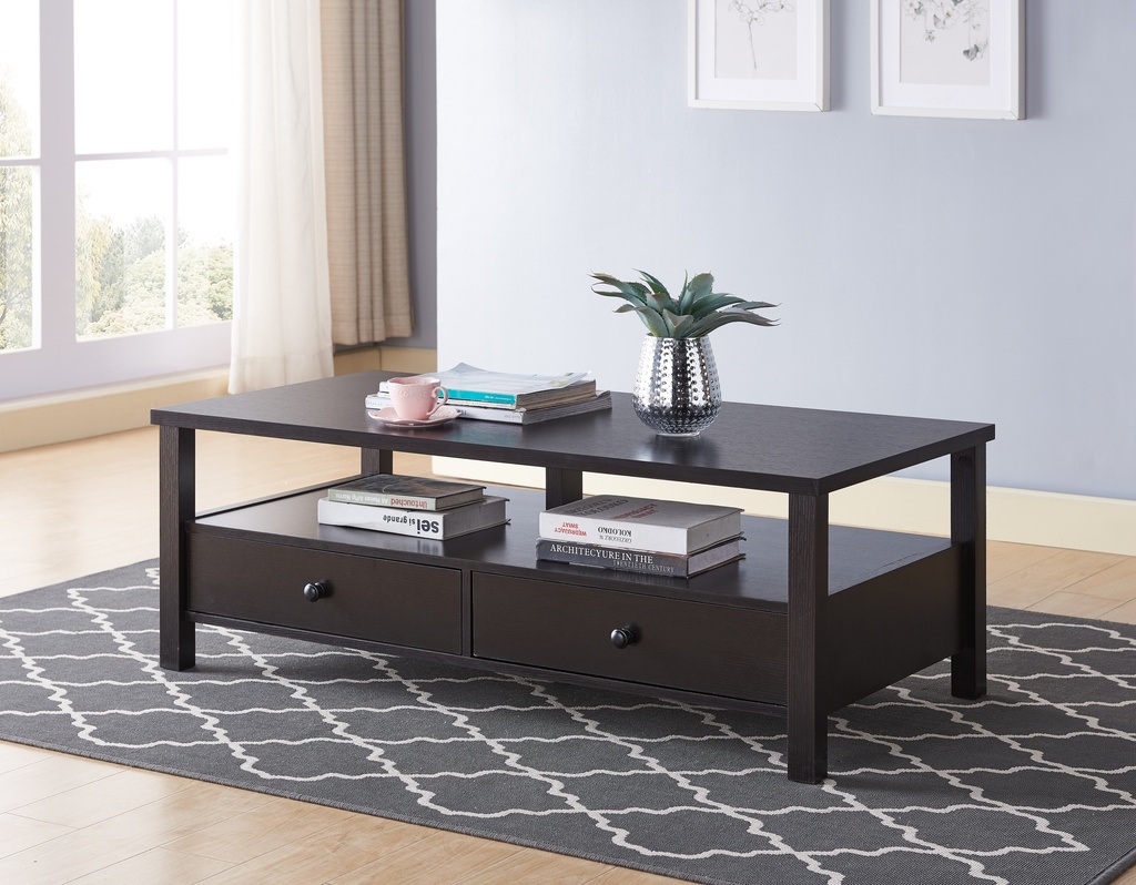 [IF-3220] Espresso Double-Drawer Storage Coffee Table