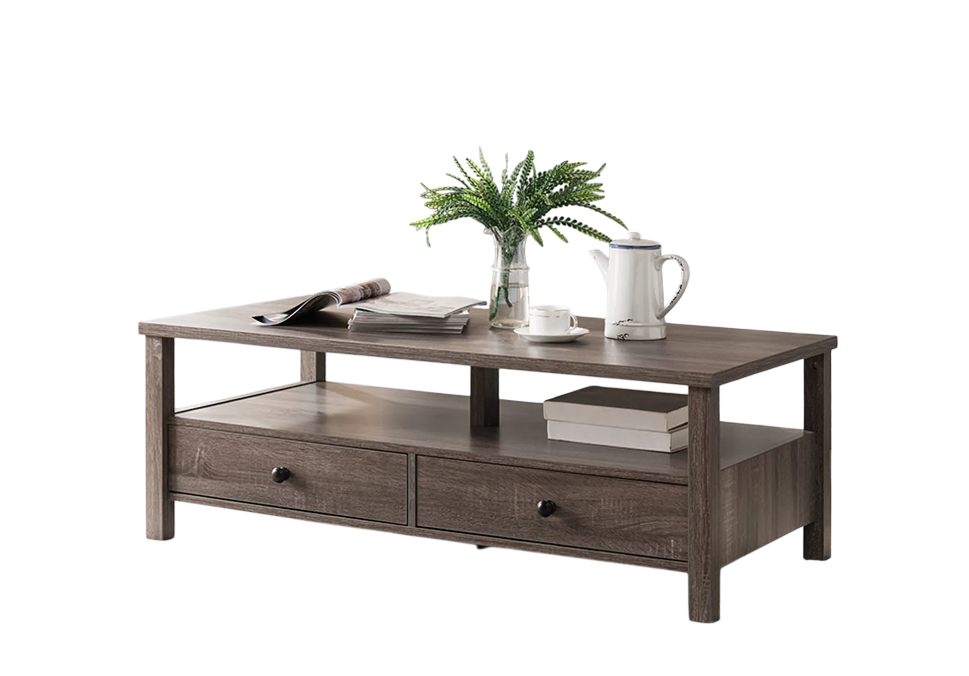 Distressed Grey Storage Coffee Table with 2 Drawers 2