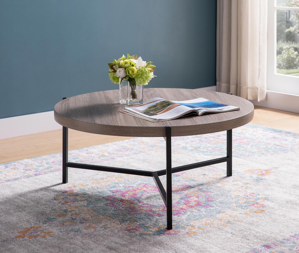Grey Wood-Look Round Coffee Table