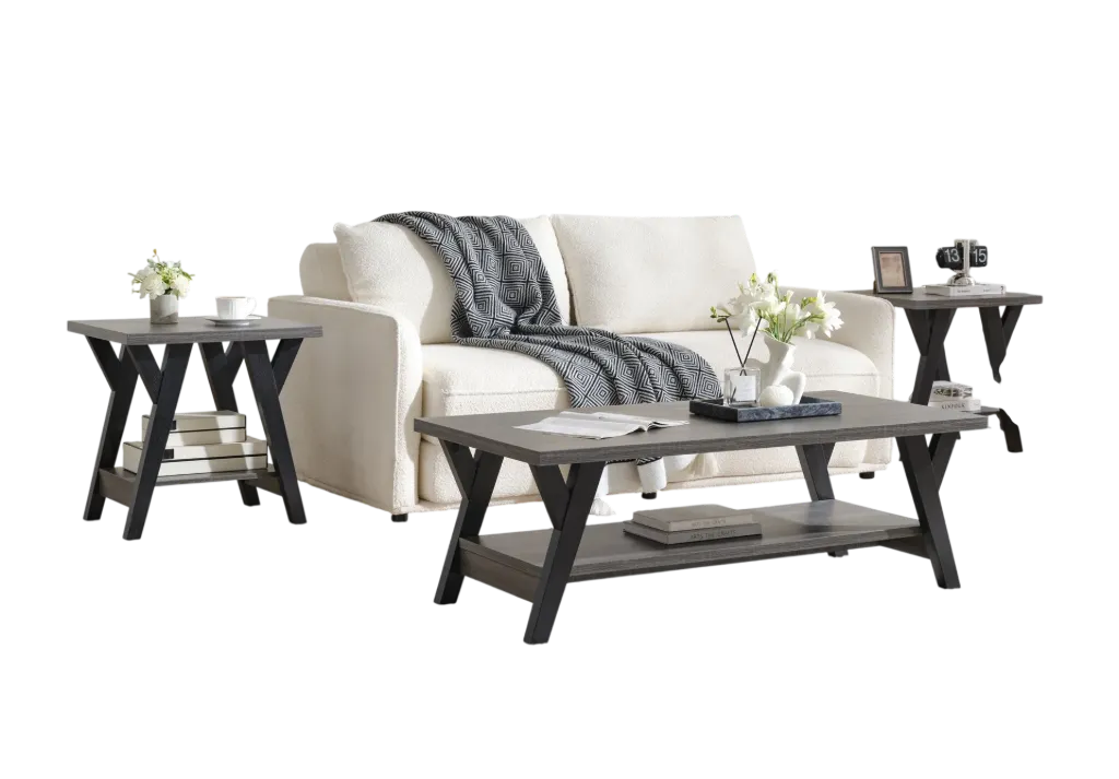 [IF-3505] Black Leg Wood Coffee Table Set