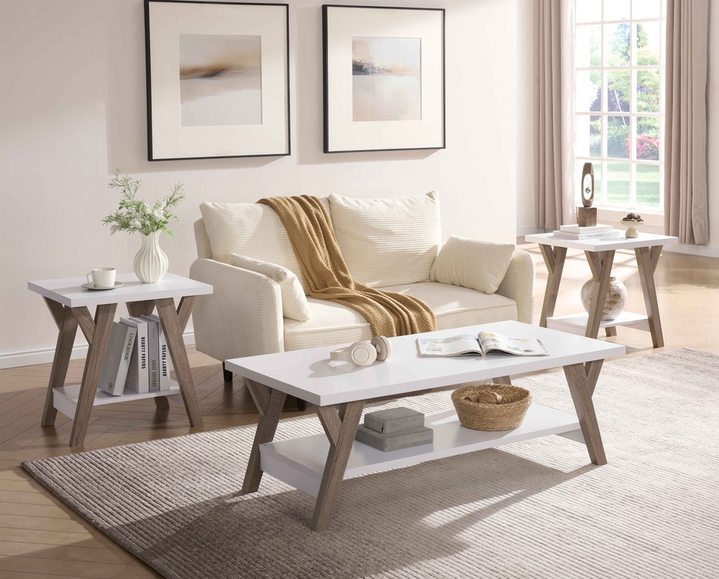 White Top Natural Leg Coffee Table Set