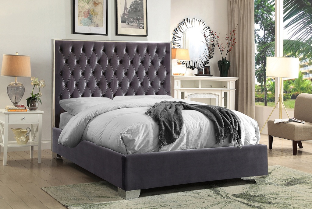 Ashcombe Chrome-Trim Velvet Tufted Bed