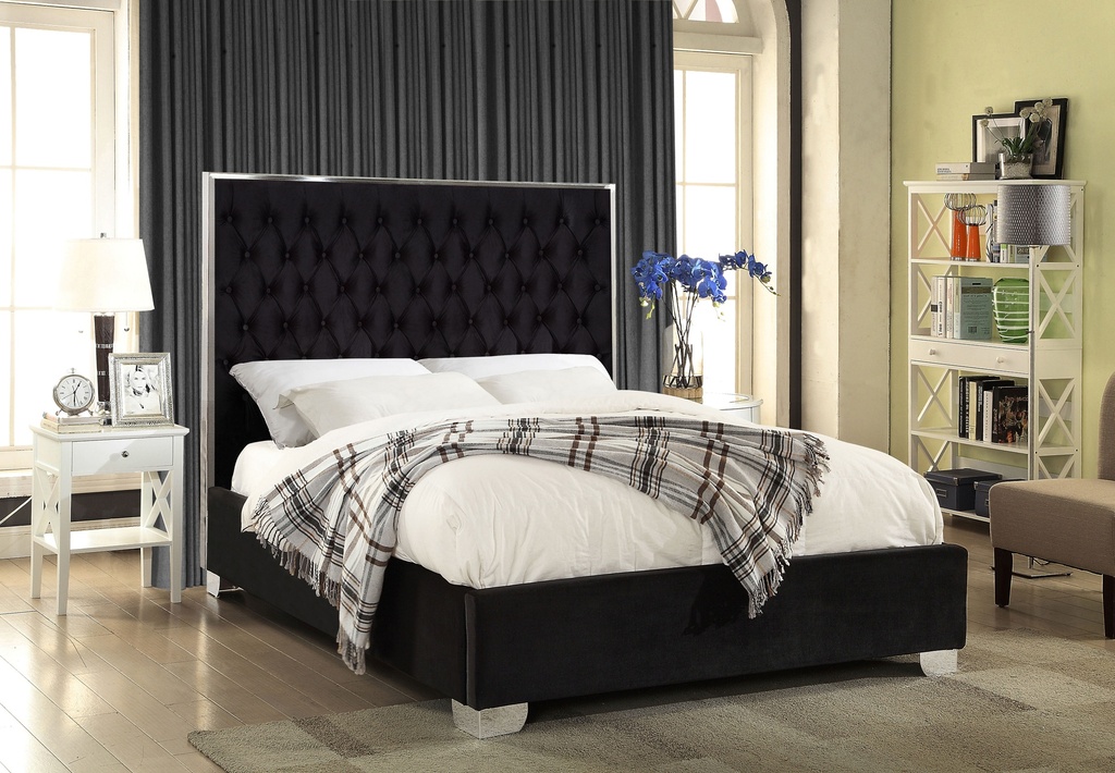 Brookline Black Velvet Chrome-Trim Bed
