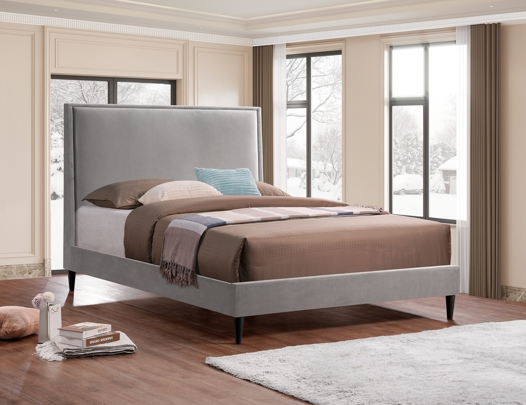 Drummond Grey Velvet Wingback Bed