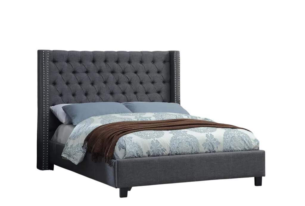 Glenmoor Grey Linen Tufted Bed