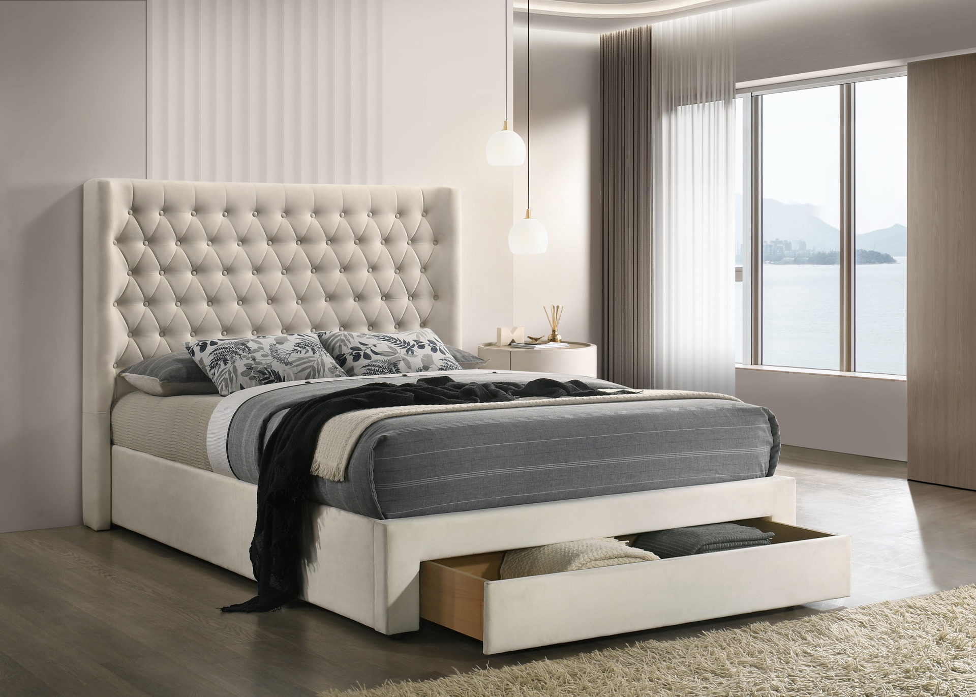 Kinross Ivory Diamond-Tufted Storage Bed 4