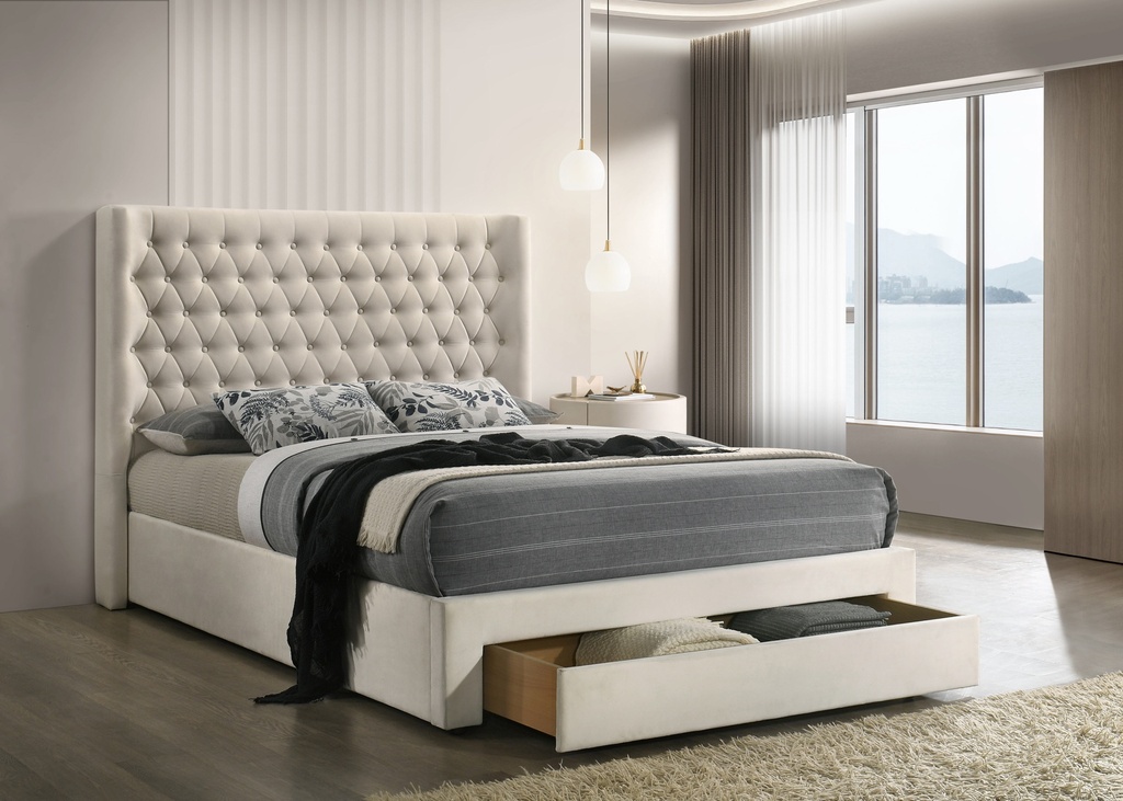 Kinross Ivory Diamond-Tufted Storage Bed