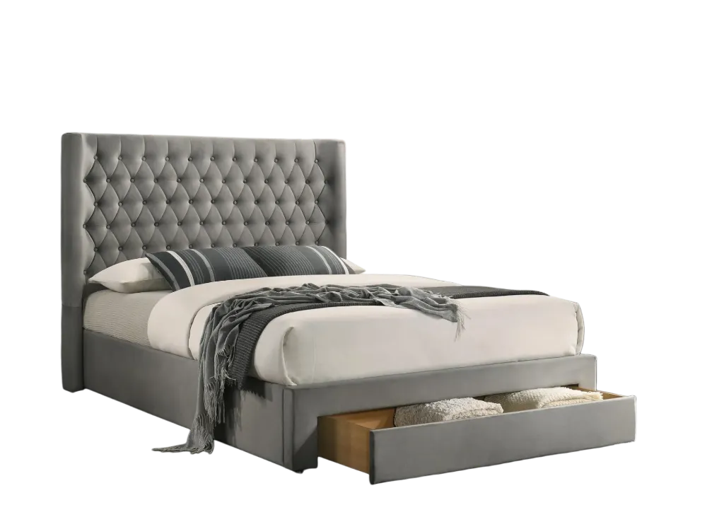 Lansdale Grey Diamond-Tufted Storage Bed