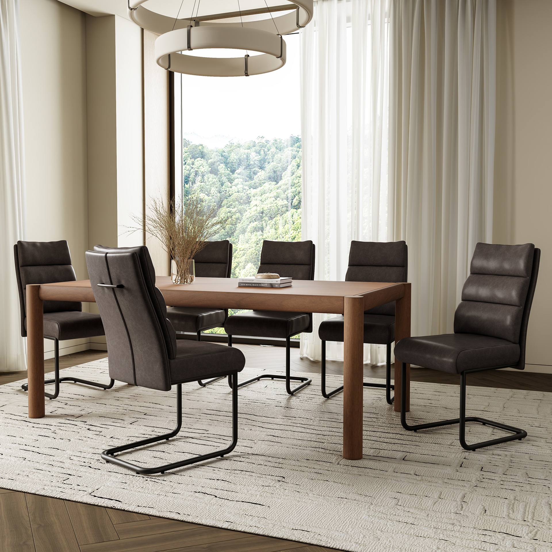 Advik/Brodi Walnut and Charcoal 7-Piece Dining Set 4