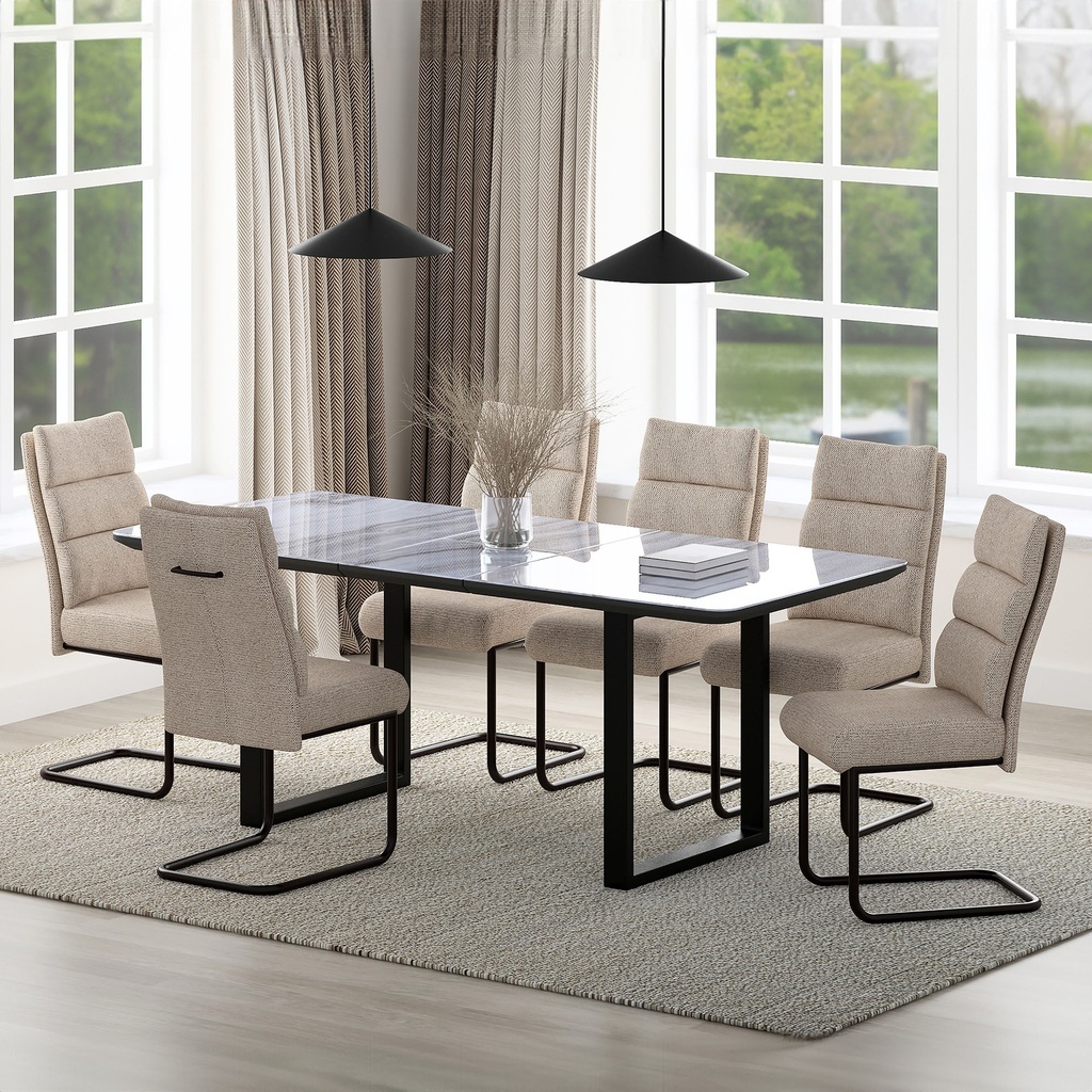 Gavin/Brodi 7-Piece Extendable Dining Set with Marble-Look Glass Top