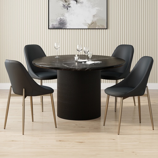 Jilsa/Cleo Black 5-Piece Marble Top Pedestal Dining Set 4