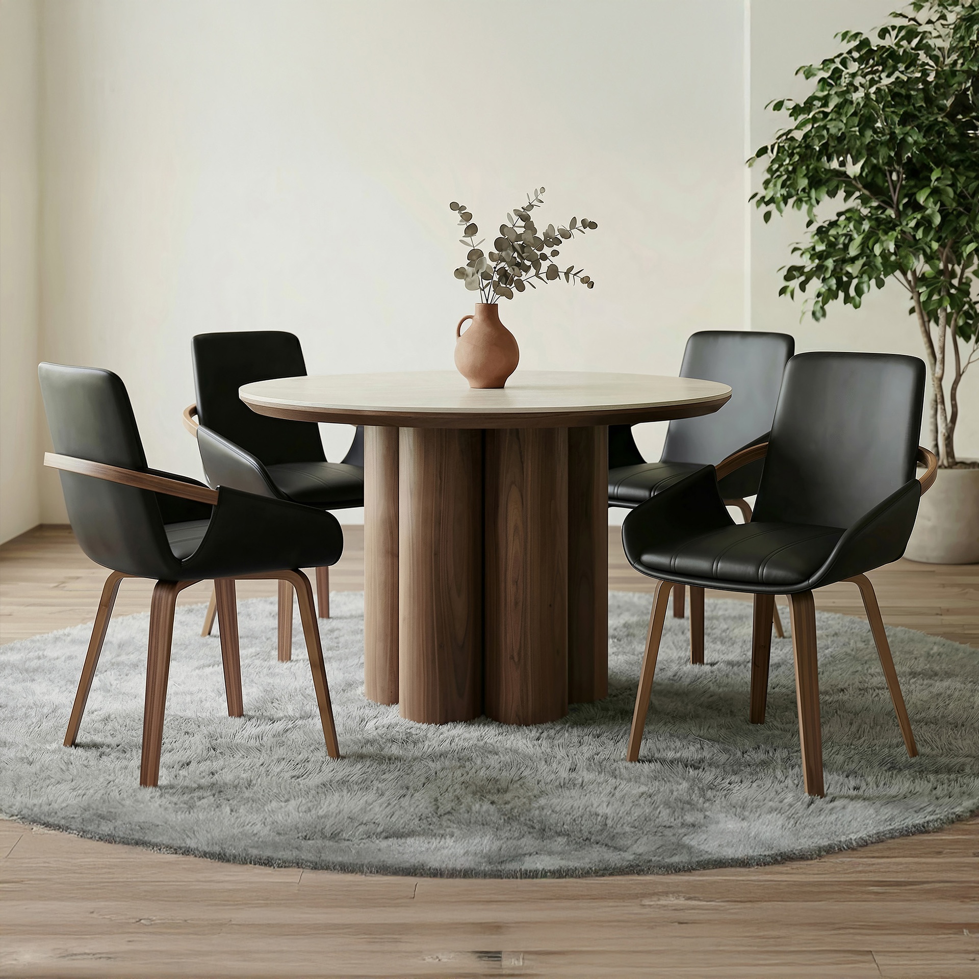 Seaton/Caspian 5-Piece Round Sintered Stone Dining Set 4