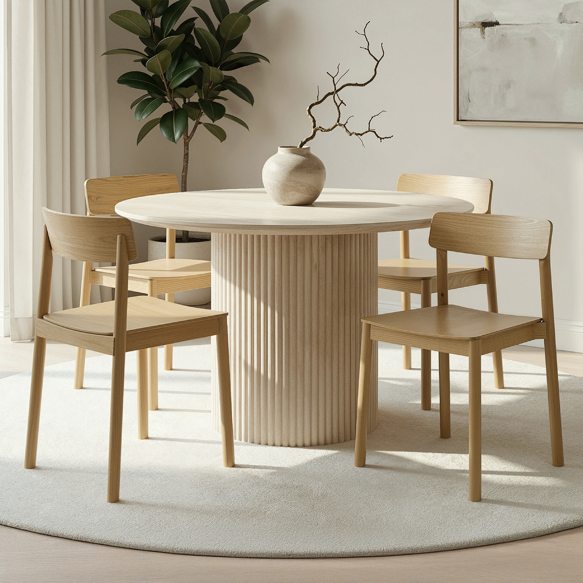Thalia/Felix 5-Piece Sintered Stone Round Dining Set with Oak Chairs 4