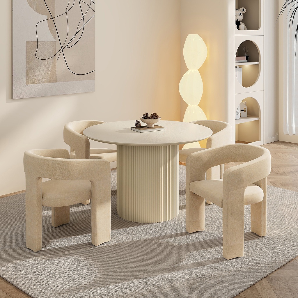 Tovas/Amara 5-Piece Round Dining Set with Chenille Chairs