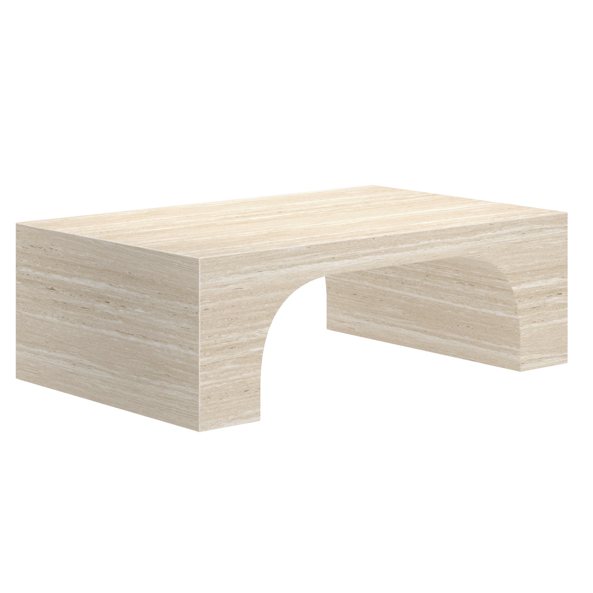 Atticus Travertine Finish Arched Rectangular Concrete Coffee Table 4