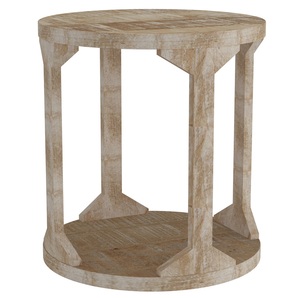 Avni Distressed Natural Solid Mango Wood Round Accent Table