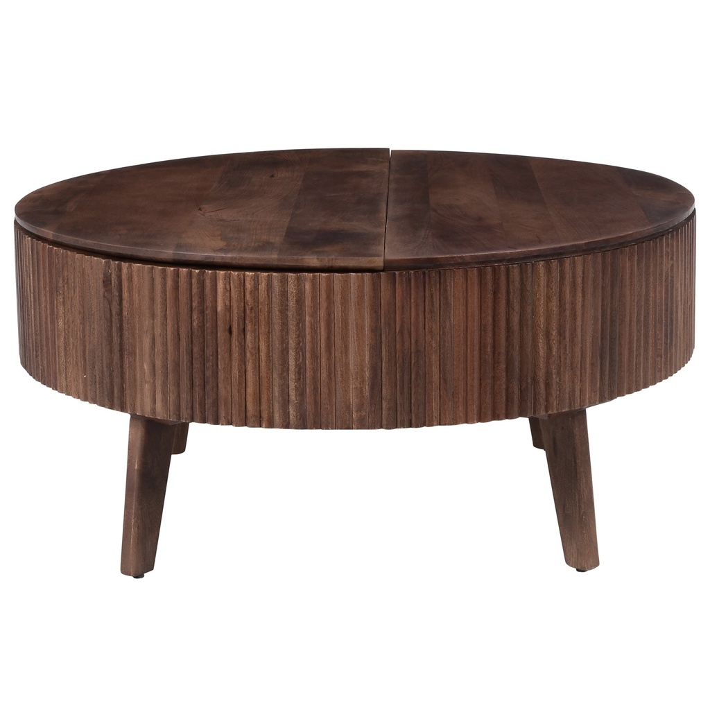 Balark Walnut Solid Mango Wood Round Lift-Top Coffee Table with Storage