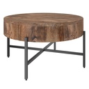 Blox Round Mango Wood Coffee Table with Black Iron Cross Base