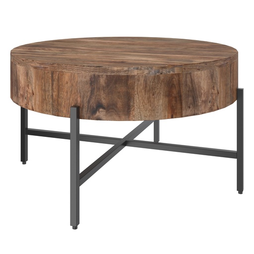 Blox Round Mango Wood Coffee Table with Black Iron Cross Base 4