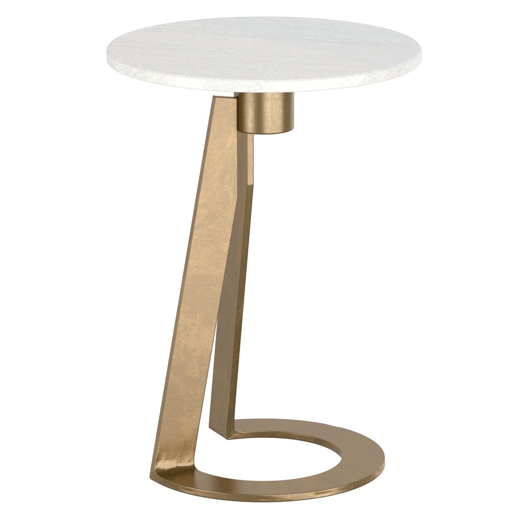 [501-112WT] Devas Round Marble Top Accent Table (White/Aged Brass)