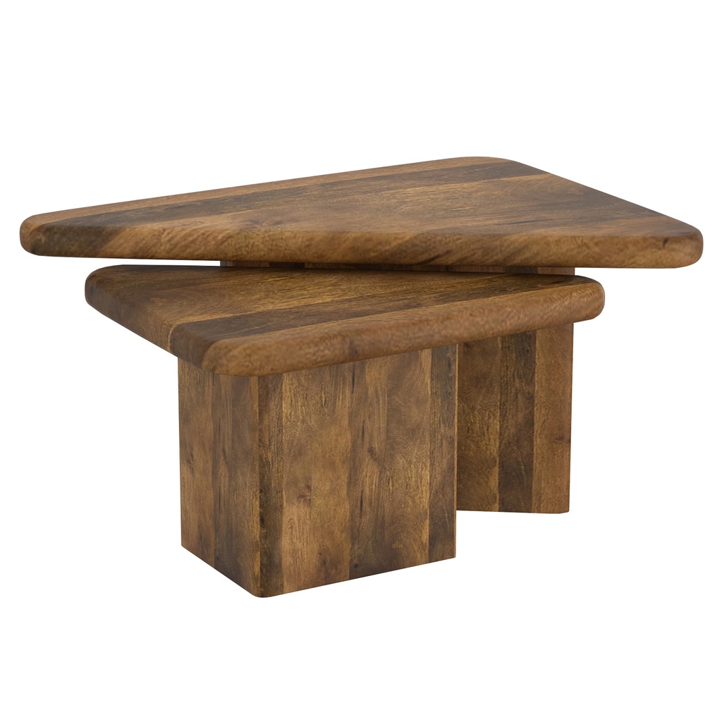 Draco Walnut 2-Piece Triangular Mango Wood Nesting Coffee Table Set