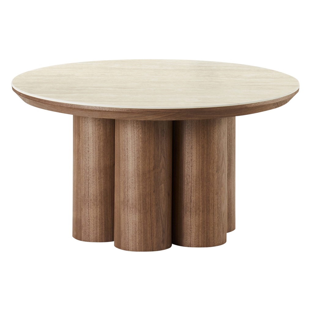 Seaton Round Sintered Stone Coffee Table (Walnut/Travertine)