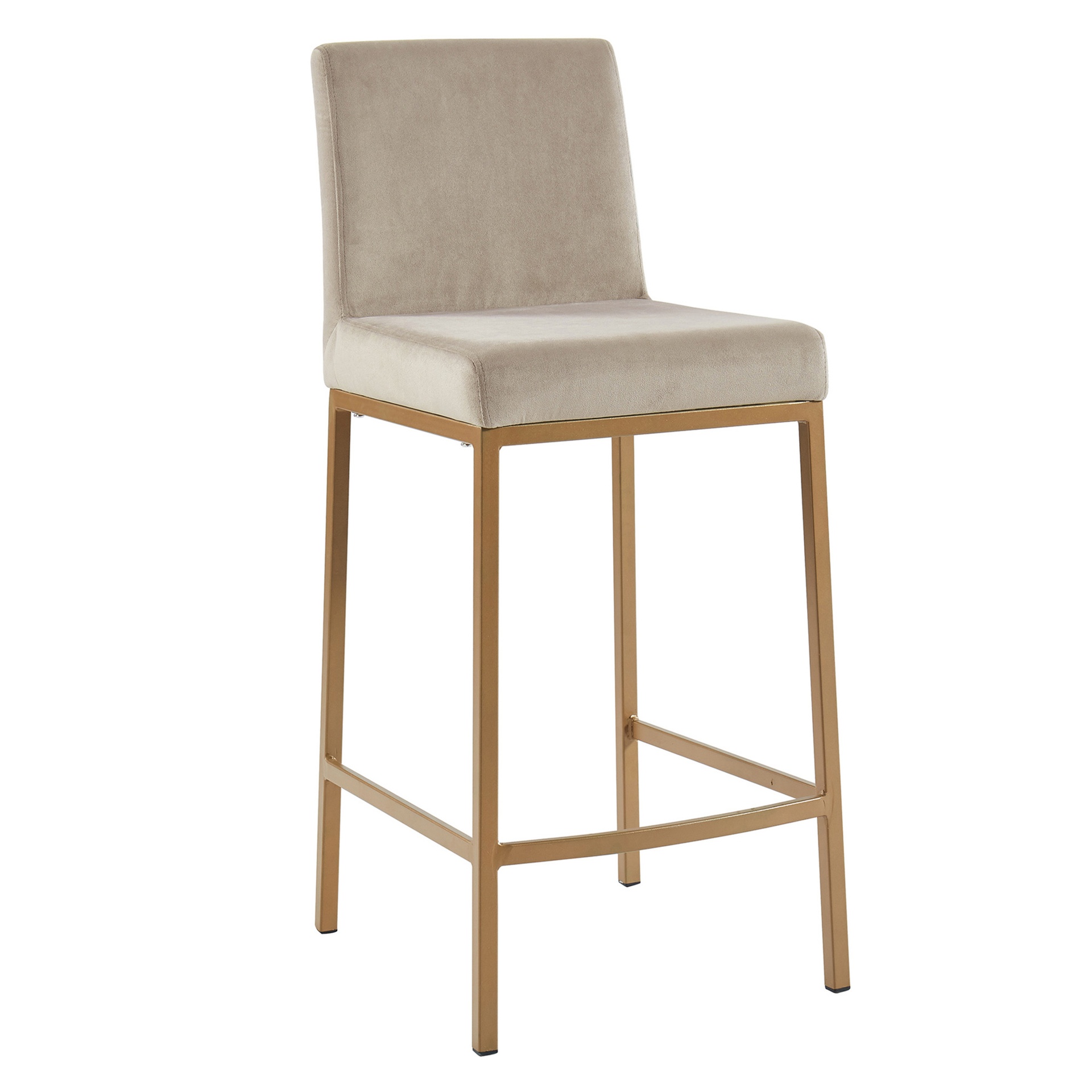 Diego 26" Beige Velvet Counter Stool with Aged Gold Frame 4