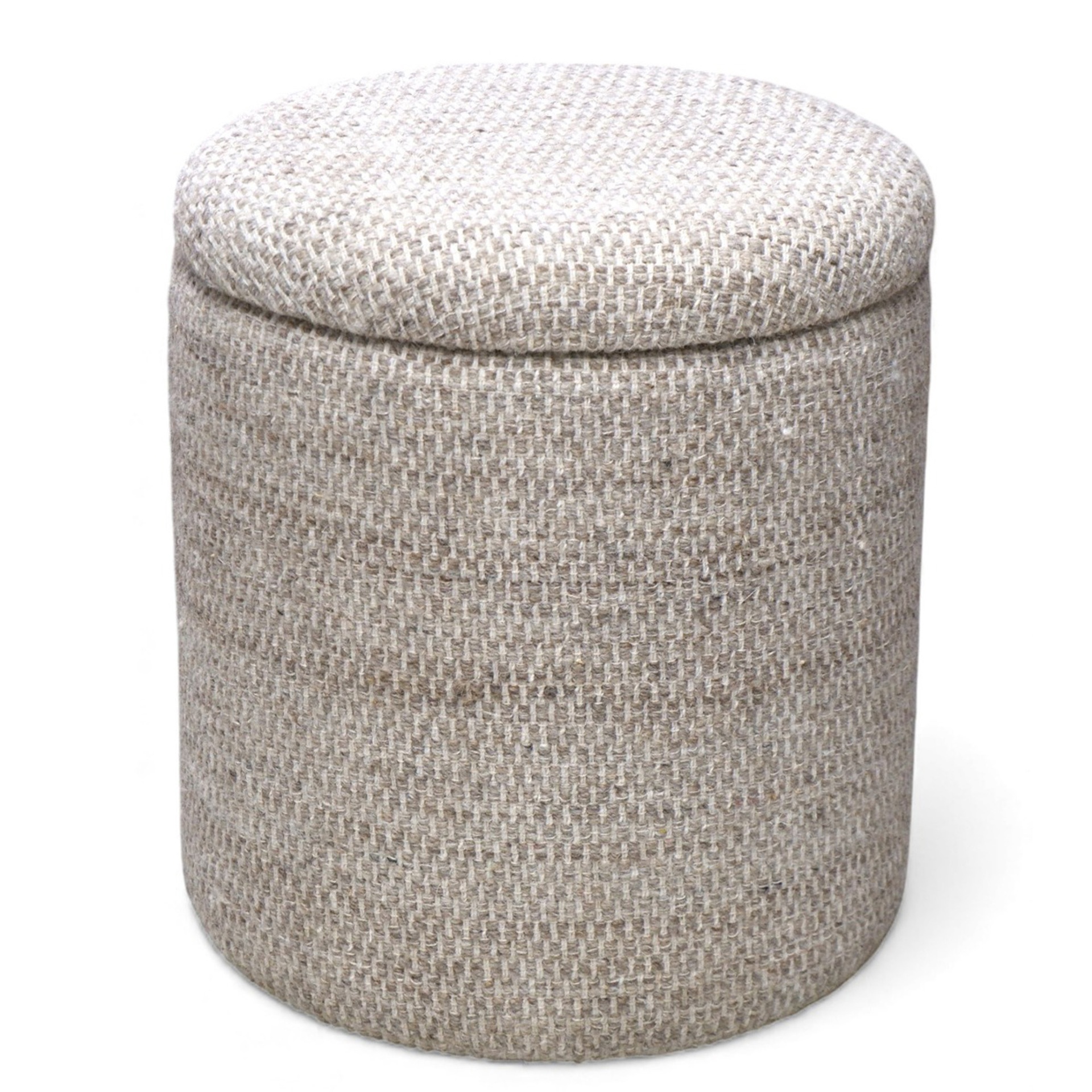 Dalia Beige Fabric Round Storage Ottoman 4