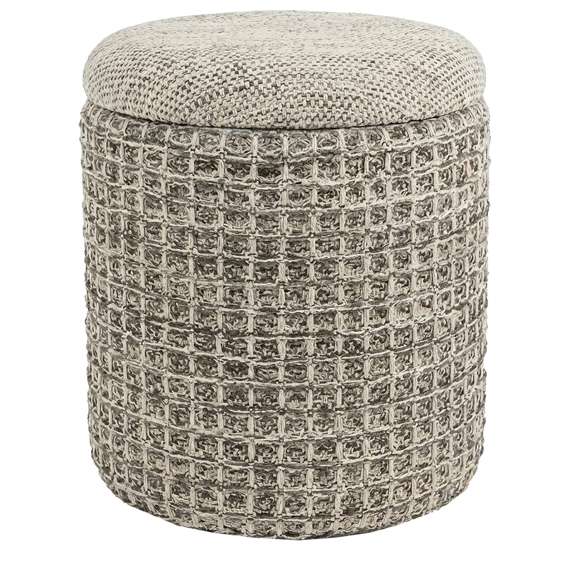 Indigo Round Fabric Storage Ottoman (Beige Charcoal) 4