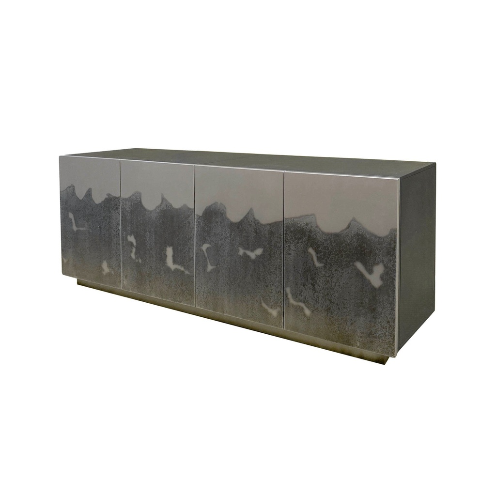 Distressed Pewter Abstract Sideboard