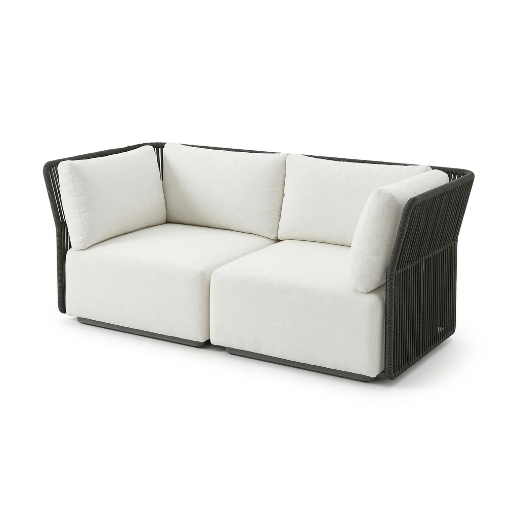 Charcoal Rope-Woven Outdoor Loveseat