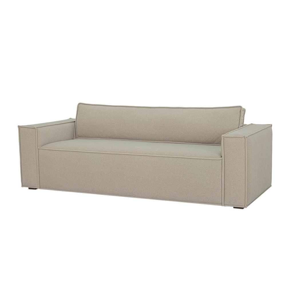 Beige Wood-Arm Accent Sofa