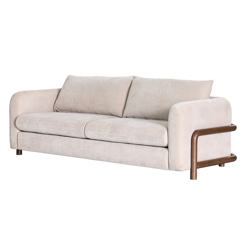 Cream Velvet Wood-Rail Sofa