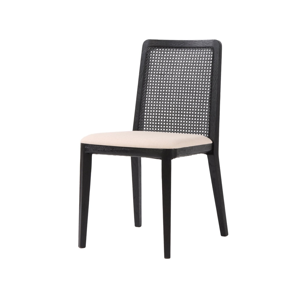 [SNH-22] Black Cane-Back Dining Chair (Oyster Linen / Black Frame)