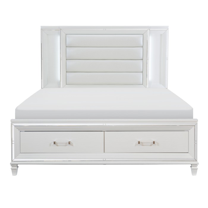 Tamsin Platform Bed with LED Lighting and Footboard Storage (White) (Queen)